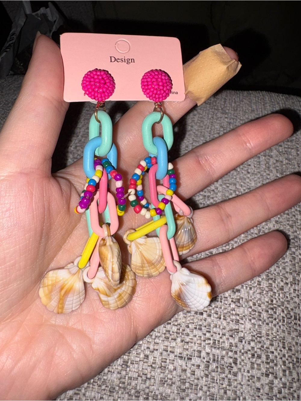 Multicolor Shell Dangle Earrings - Pink Accent